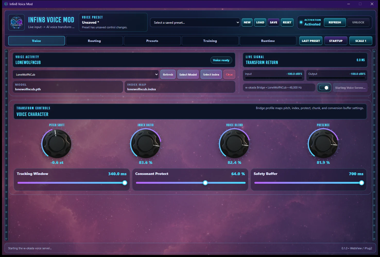 Full Infin8 Voice Mod plugin interface